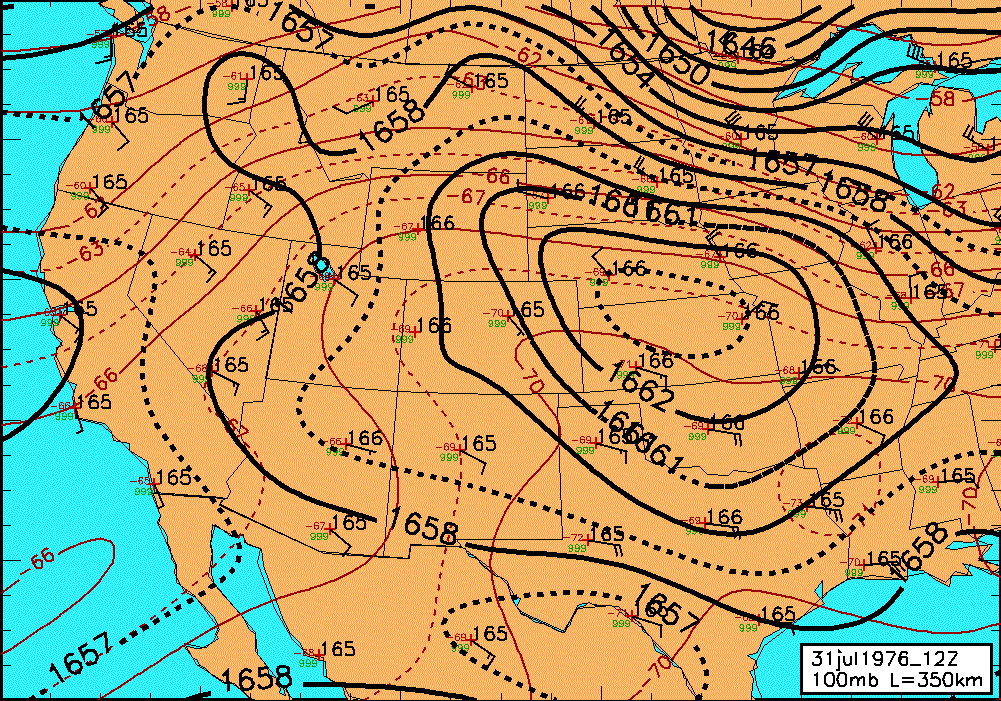 31 July 1976 1200 GMT 100mb Analysis L=350 1-pass