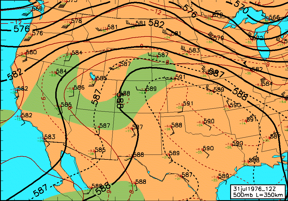 31 July 1976 1200 GMT 500mb 1-pass Analysis L=350
