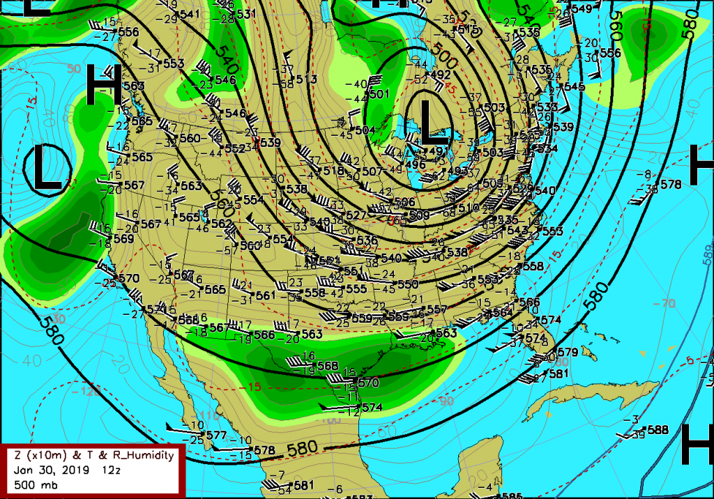 30jan2019_12z_500mb-Rean_hybrid_Z-_T_PV A hybrid depictionof the 500 b reanalysis height, temperature, and relative humidity.